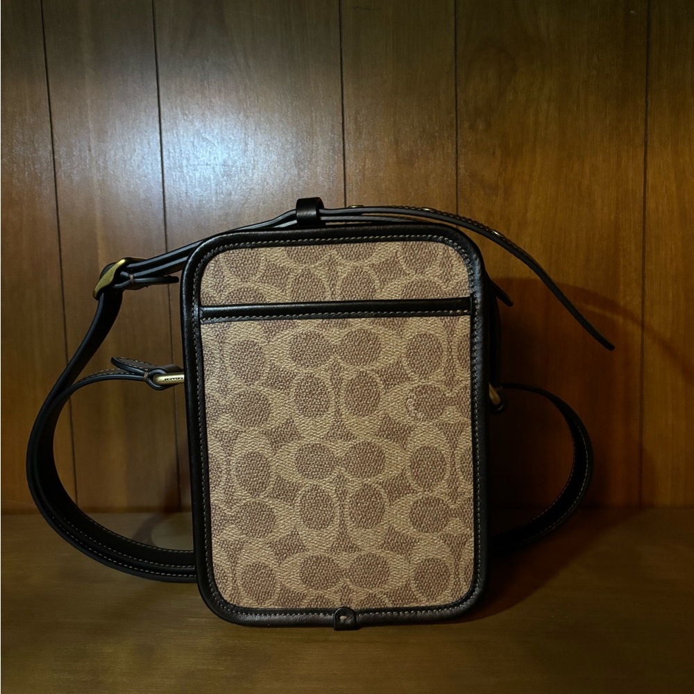 Coach Signature Canvas Crossbody Bag in Brown with Black Trim